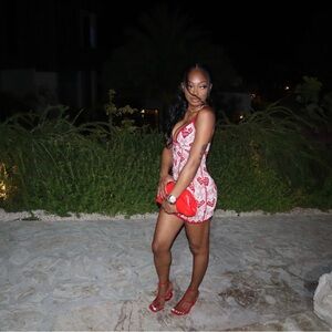 Red and White Patterned Dress